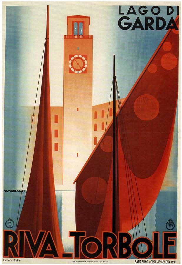 Yachts Painting - Yachts on Lago di Garda, Riva Torbole - View of the Lake Garda in Italy - Illustrated Vintage Poster by Studio Grafiikka Yachts Painting - Yachts on Lago di Garda, Riva Torbole - View of the Lake Garda in Italy - Illustrated Vintage Poster by Studio Grafiikka