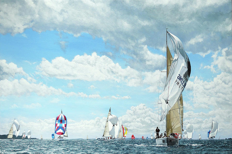Yachts Racing at Cowes Week, Isle of Wight, 2010 Painting by Mark Woollacott