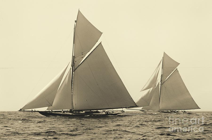 Boat Photograph - Yachts Valkyrie II and Vigilant Race for Americas Cup 1893 by Padre Art