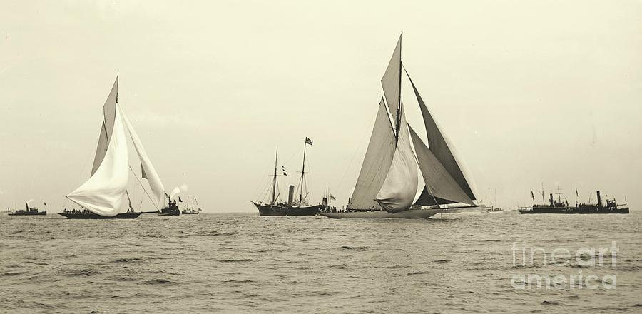 Boat Photograph - Yachts Valkyrie II and Vigilant Start Americas Cup Race 1893 by Padre Art