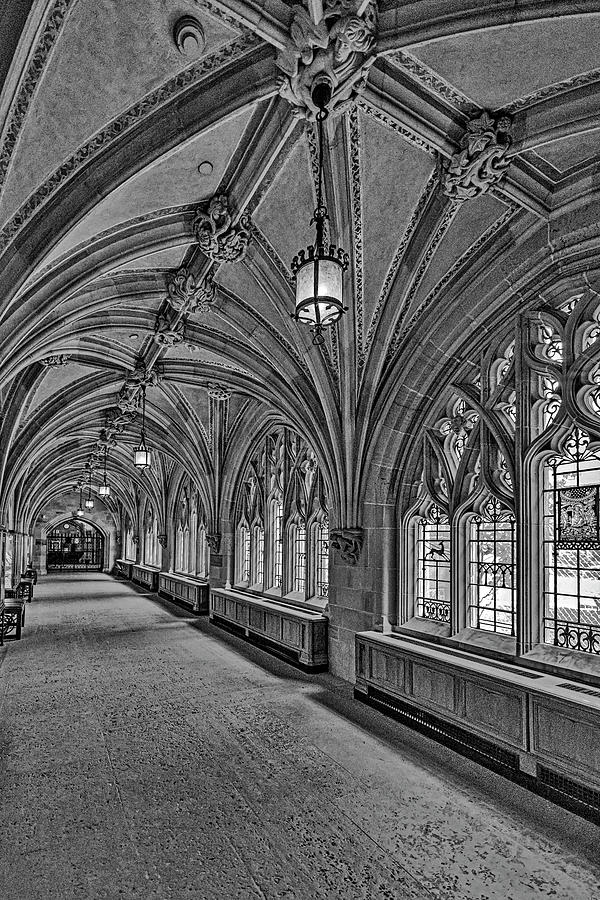 Yale University Cloister Hallway II BW Photograph by Susan Candelario