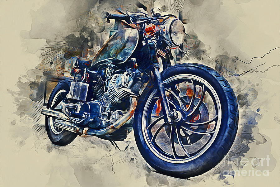 Yamaha Motorbike Mixed Media by Ian Mitchell