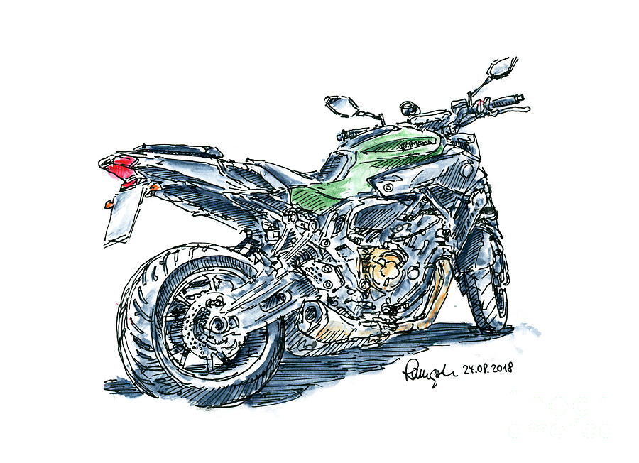 Transportation Drawing - Yamaha MT-07 Motorcycle Ink Drawing and Watercolor by Frank Ramspott