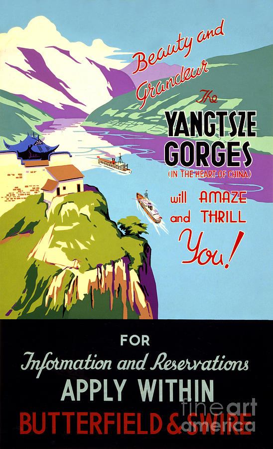 Vintage Painting - Yangtsze Yangtze Gorges China Vintage Poster by Vintage Treasure