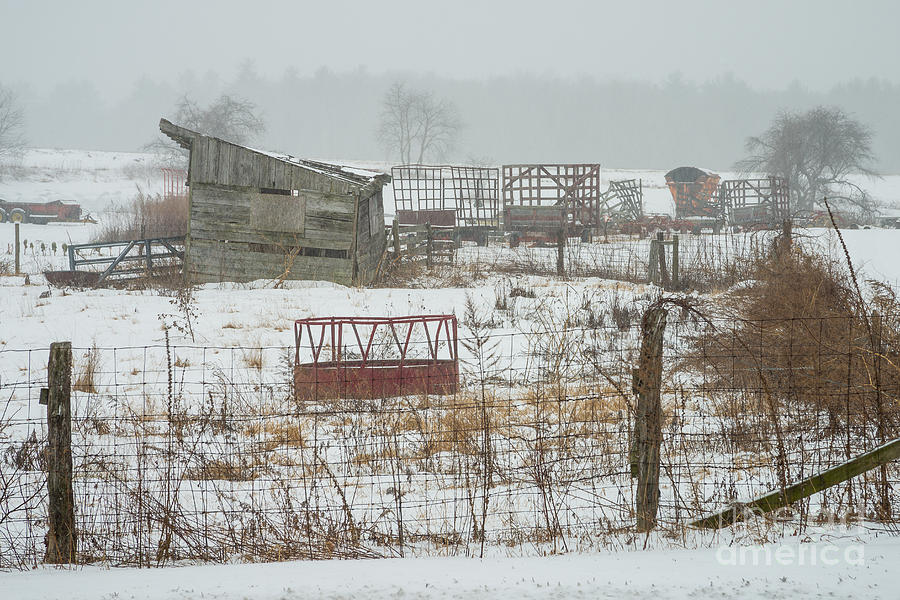 Yankee Farmlands No 53 - Snow Storm at New England Farm Photograph by JG Coleman