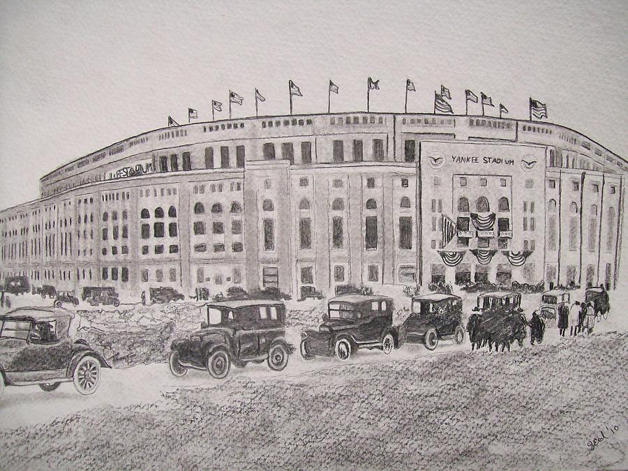 Portrait Drawing - Yankee Stadium Original Sketch by Pigatopia by Shannon Ivins