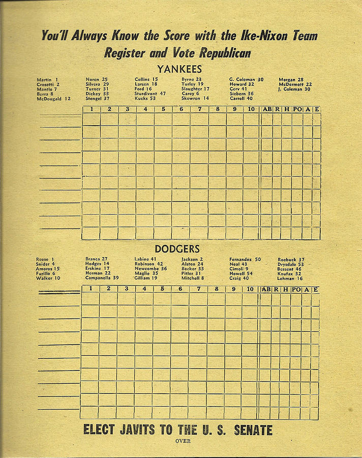 Yankees - Dodgers - Ike - Nixon Republican Score Card Digital Art