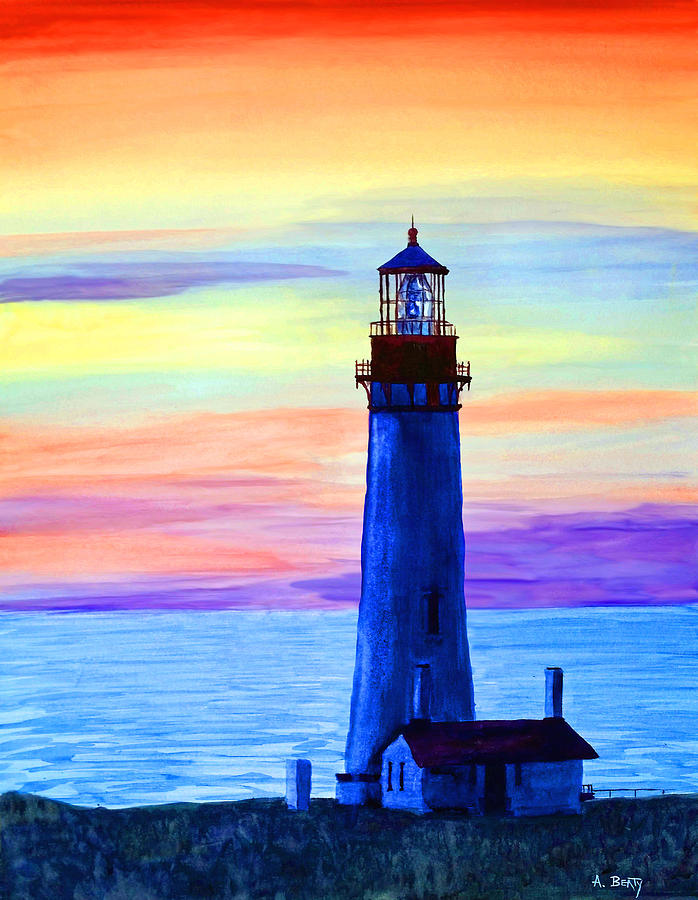 Sunset Painting - Yaquena Head Light by Aaron Beaty