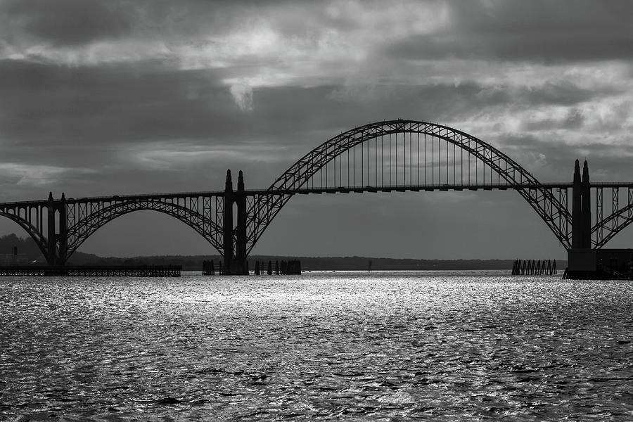 Yaquina Bay Bridge Black And White Photograph by James Eddy