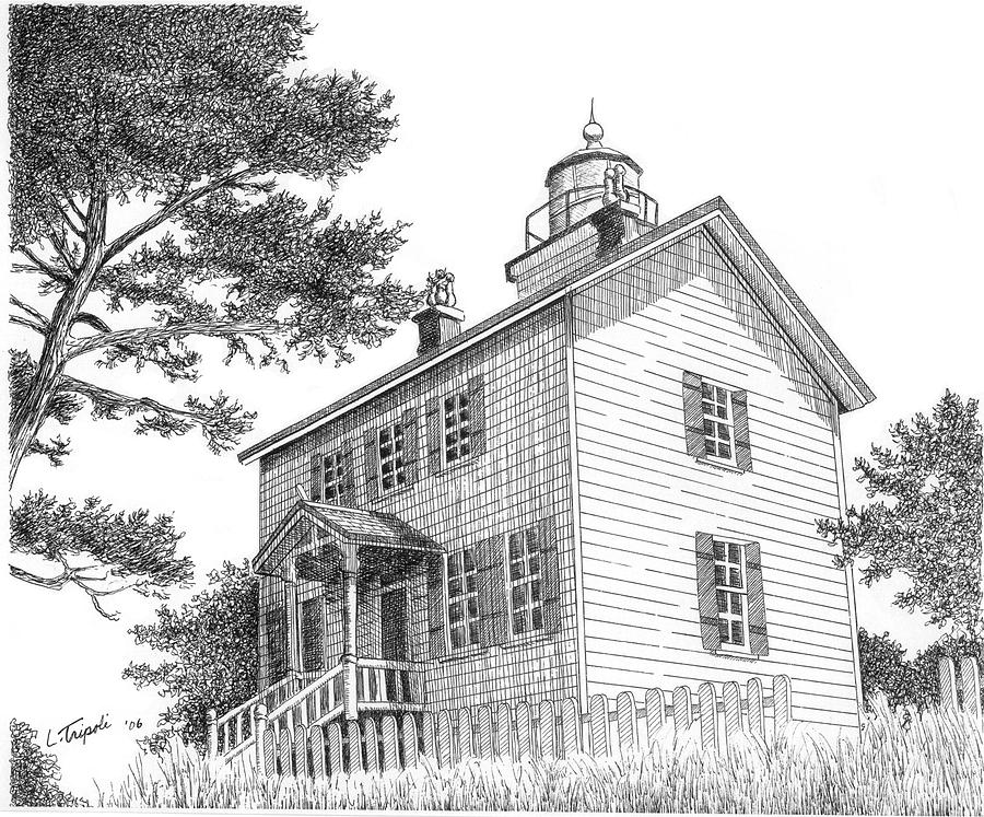 Yaquina Bay Lighthouse Drawing by Lawrence Tripoli