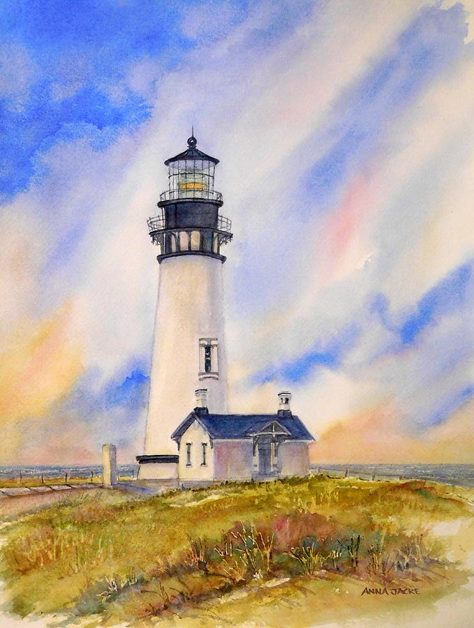 Yaquina Head Lighthouse Painting by Anna Jacke