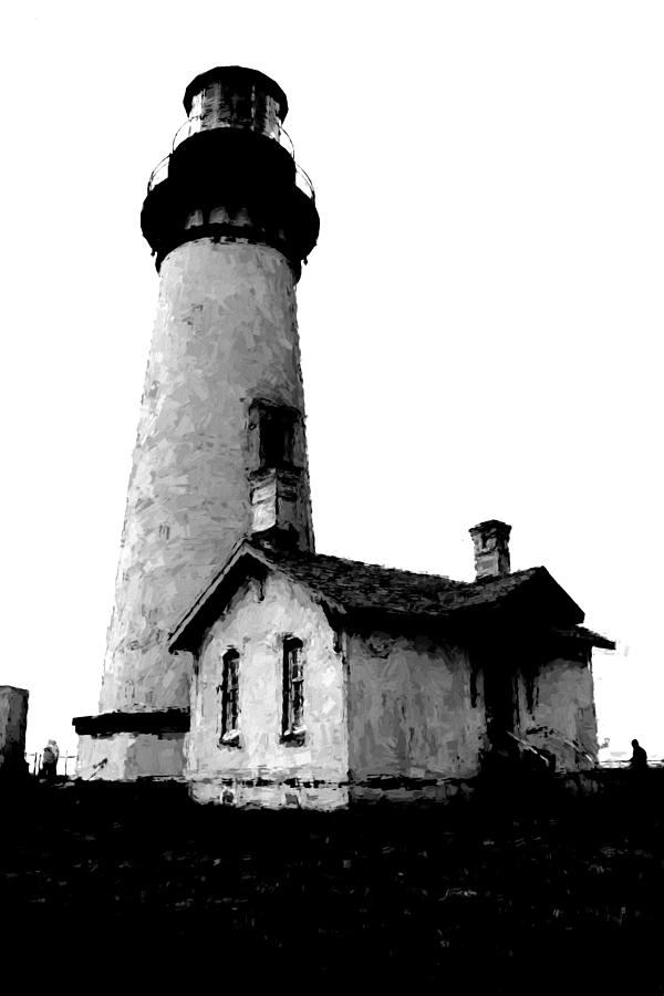 Yaquina Head LIghthouse Painted bw Digital Art by Cathy Anderson