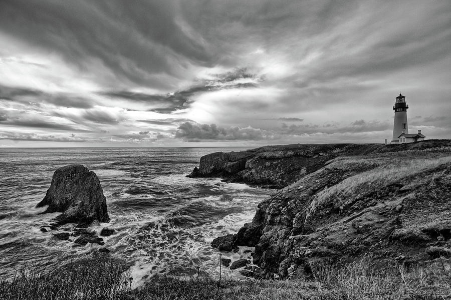 Yaquina Head Lighthouse BW Photograph by Jedediah Hohf