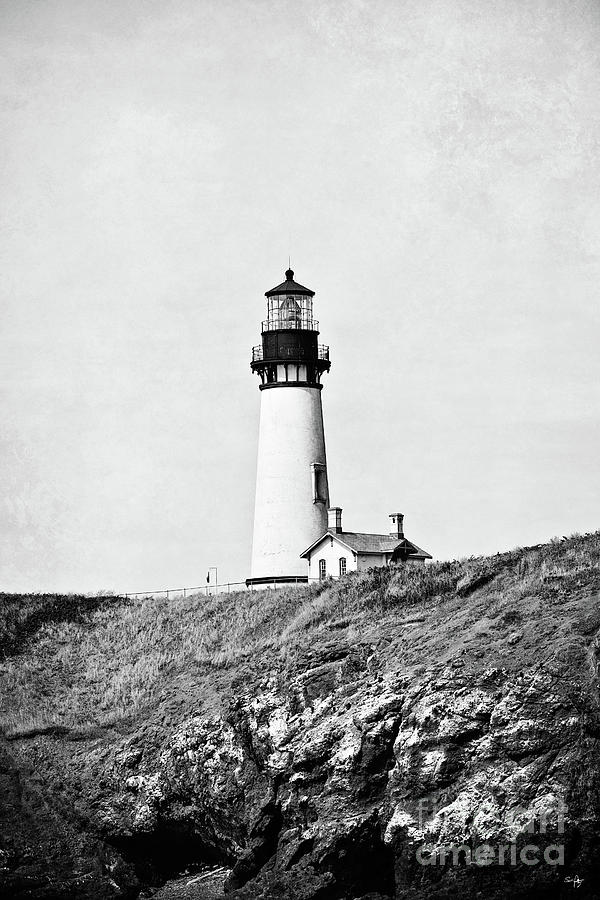 Yaquina Head Lighthouse -BW with Texture Photograph by Scott Pellegrin