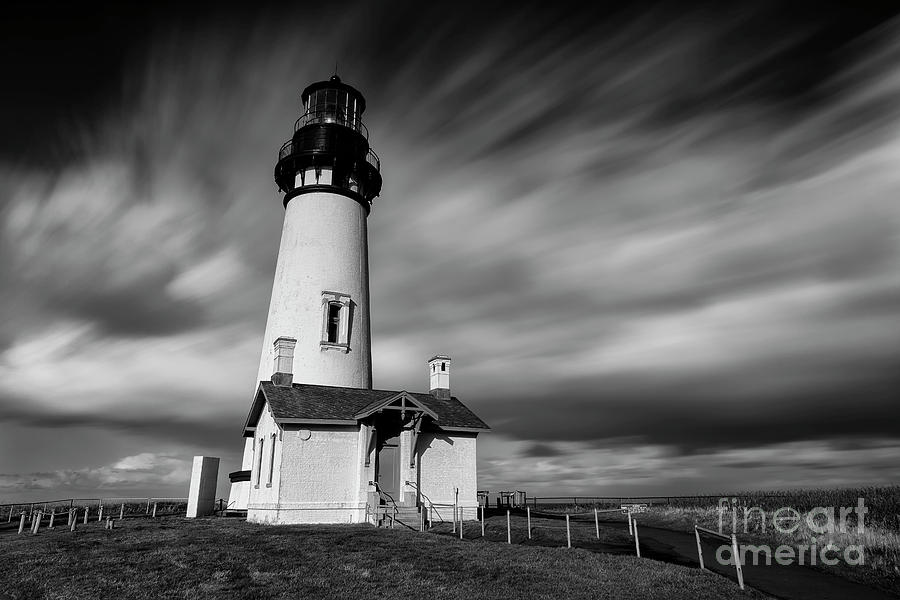 Black And White Photograph - Yaquina Head Lighthouse by Masako Metz
