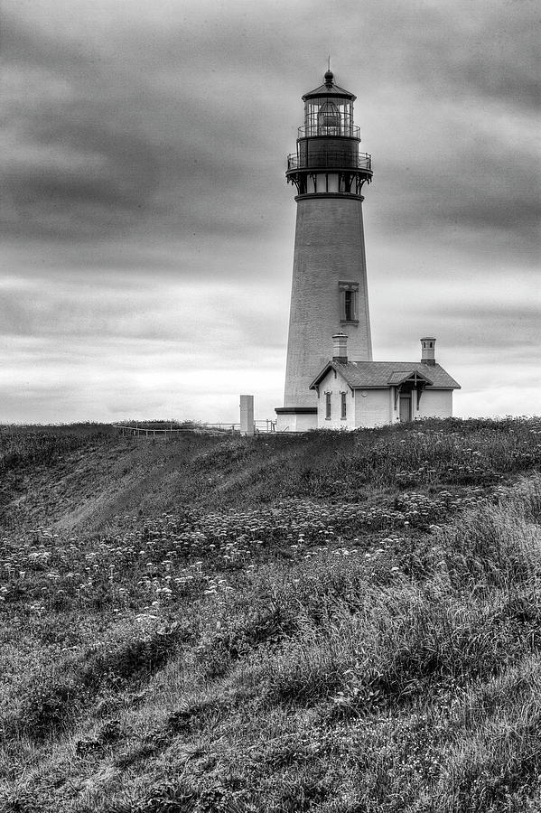 Yaquina Head Lighthouse - Monochrome Photograph by Harold Rau