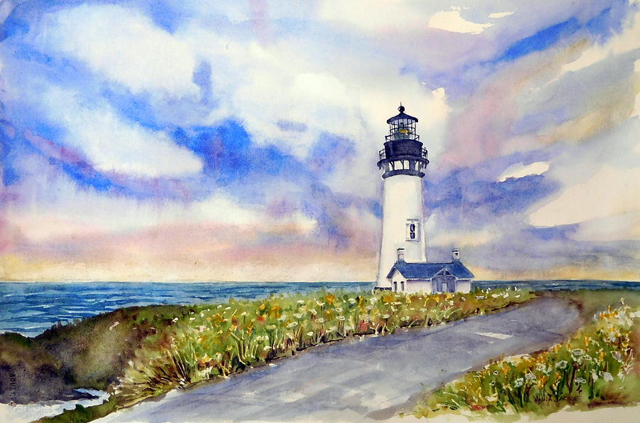 Yaquina Head Lighthouse - Springtime Painting by Anna Jacke