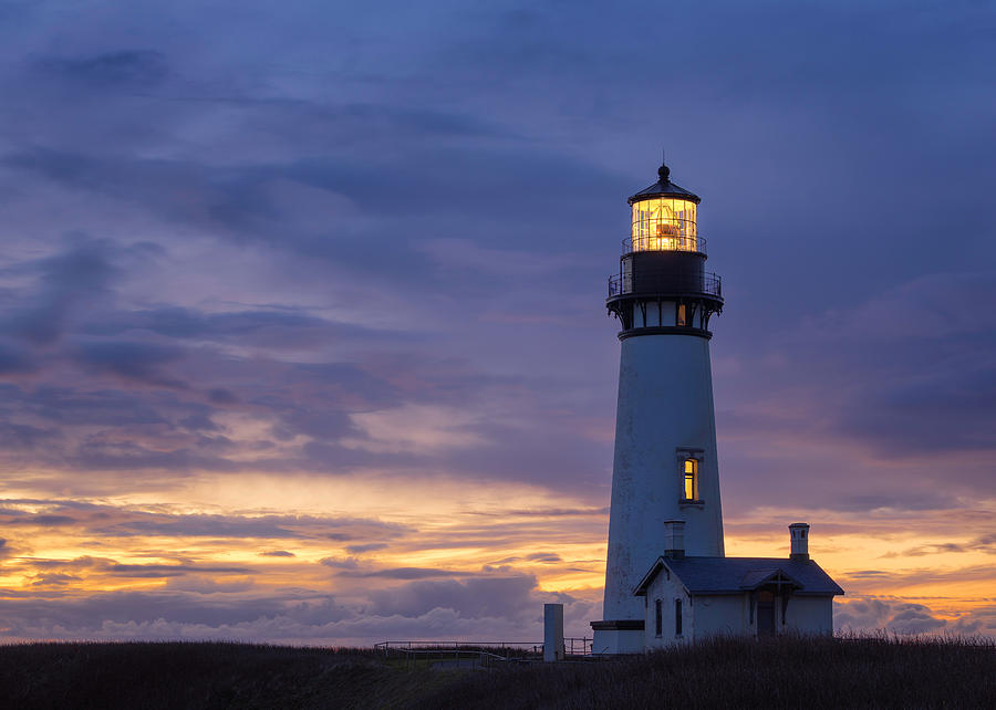 Lighthouse Photograph - Yaquina Twilight by BJ Stockton