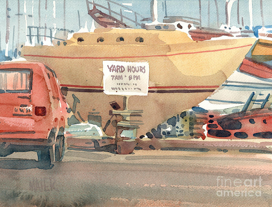 Boatyard Painting - Yard Hours by Donald Maier