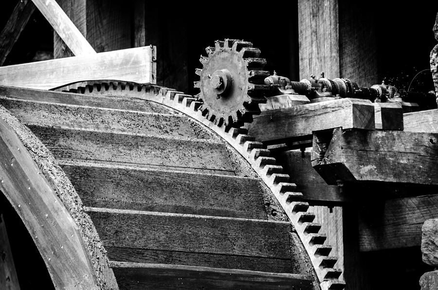 Yates Mill Gear in Black and White Photograph by Anthony Doudt