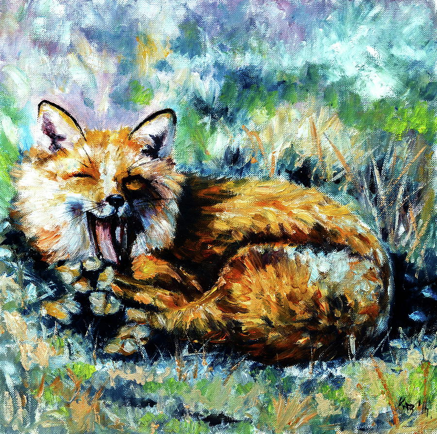 Yawning fox Painting by Kovacs Anna Brigitta