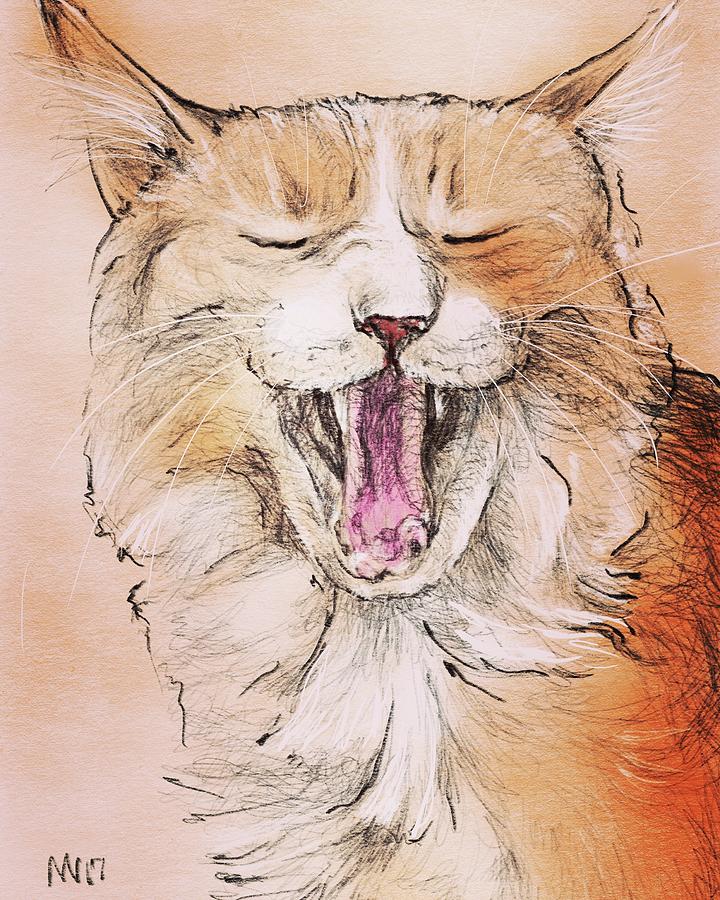 Yawning Ginger Cat Digital Art by AnneMarie Welsh