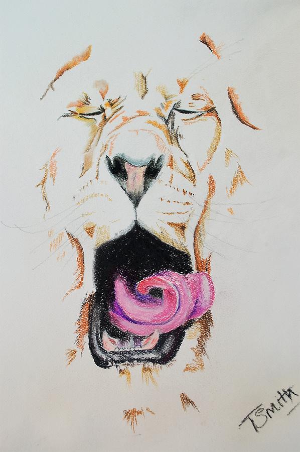 Yawning lion  Pastel by Teresa Smith
