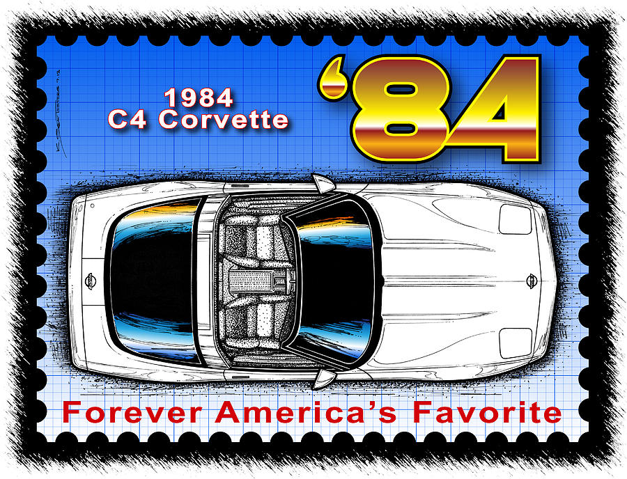 Year-By-Year 1984 Corvette Postage Stamp Digital Art by K Scott Teeters