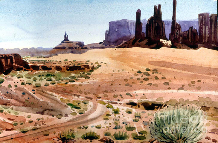 Monument Valley Painting - Yei Bi Chei and Totem Poles by Donald Maier