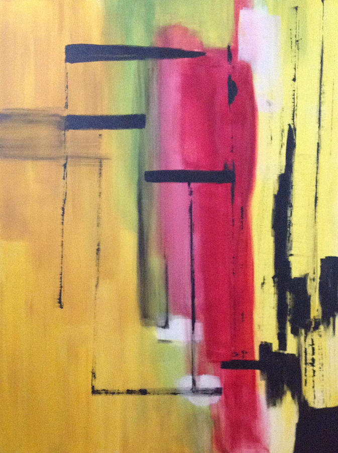 Abstract Painting - Yellow abstract by Patricia Cleasby