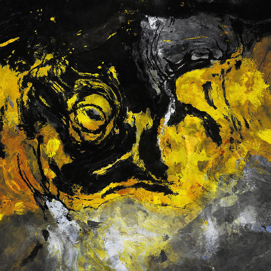 Abstract Painting - Yellow and Black Abstract Art by Inspirowl Design