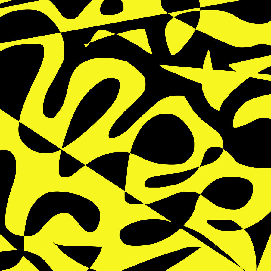 Yellow and Black Abstract Digital Art by Helen Standing Pixels