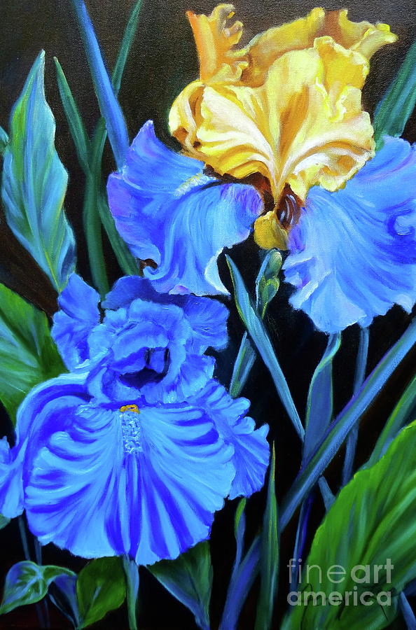 Yellow and Blue Iris Jenny Lee Discount Painting by Jenny Lee