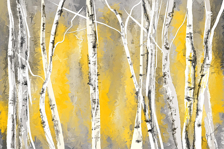 Yellow And Gray Birch Trees Painting By Lourry Legarde