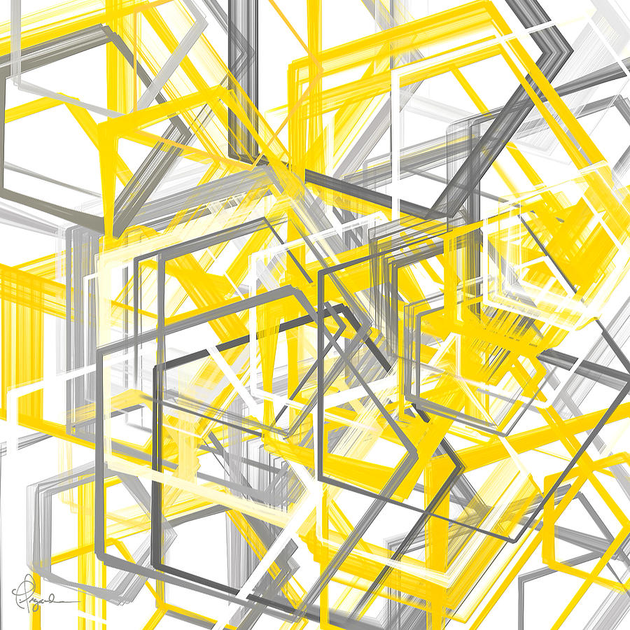 Yellow And Gray Geometric Shapes Art Painting by Lourry Legarde