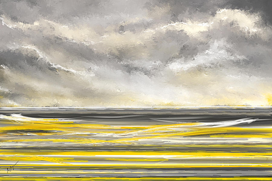 Yellow And Gray Seascape Art Painting by Lourry Legarde