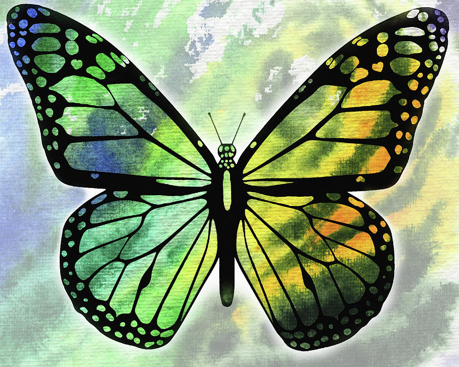 Yellow And Green Watercolor Butterfly  Painting by Irina Sztukowski