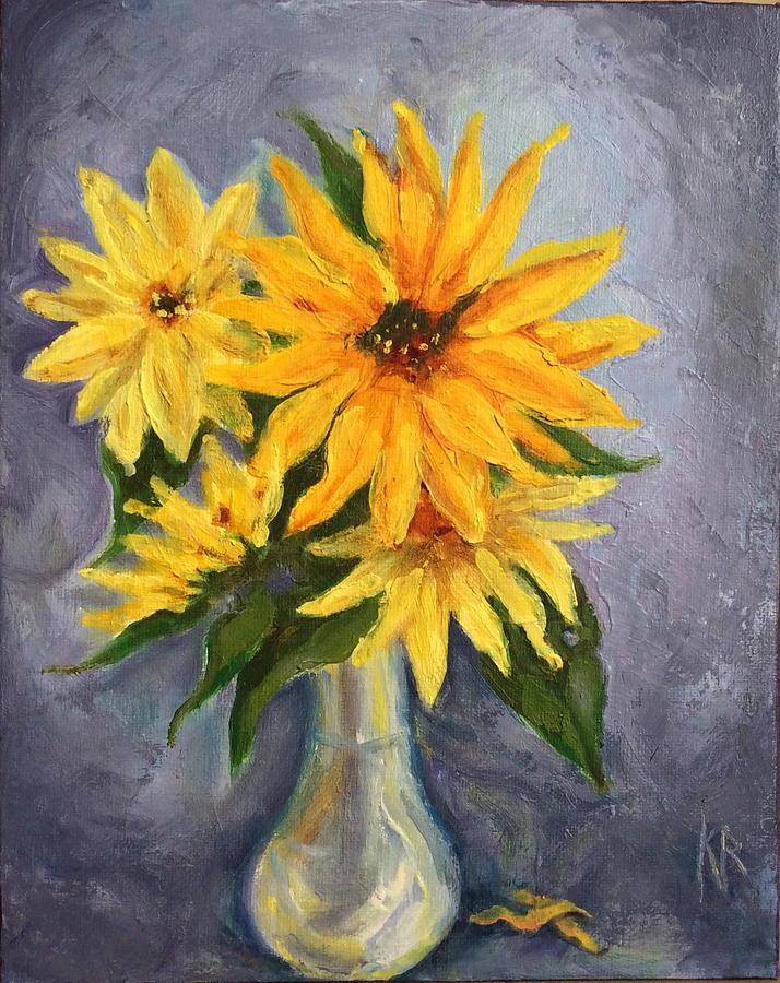 Daisy Painting - Yellow And Grey by Karen Roncari