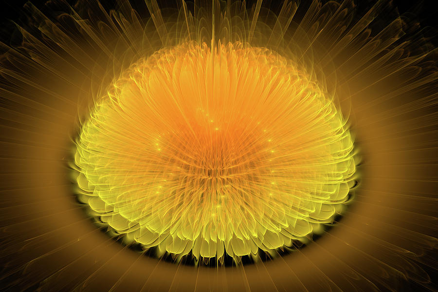 Yellow and orange glowing Fractal Flower Digital Art by Matthias Hauser