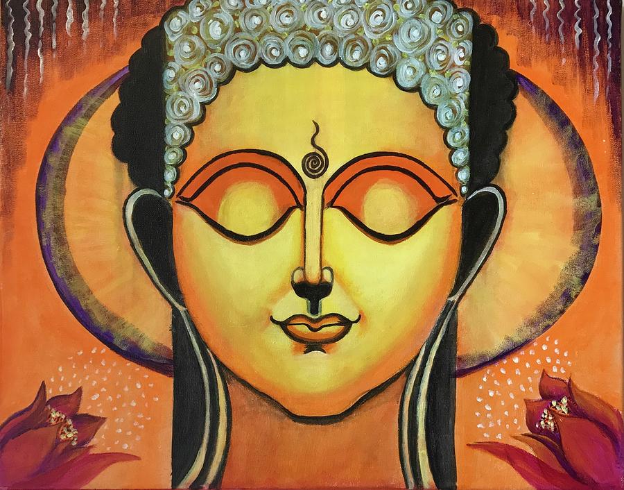 Yellow and Orange Meditating buddha Painting by Sathya Arumugam - Fine ...