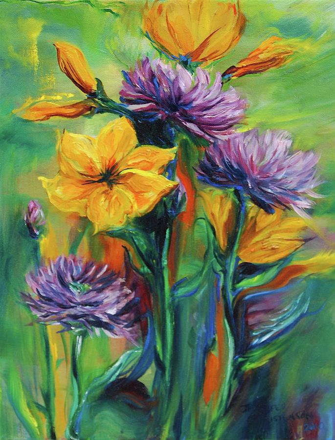 Yellow And Purple Flowers Painting By Jennifer Christenson