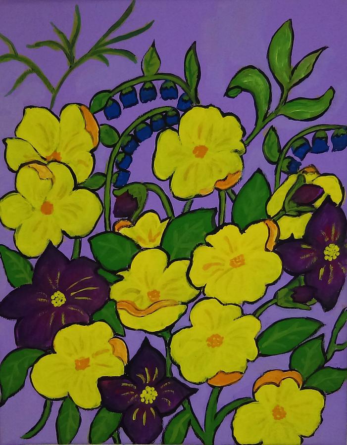 Yellow and purple Flowers Painting by Stephanie Moore