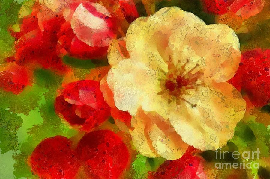 Flowers Still Life Painting - Yellow and Red Floral Delight by Catherine Lott
