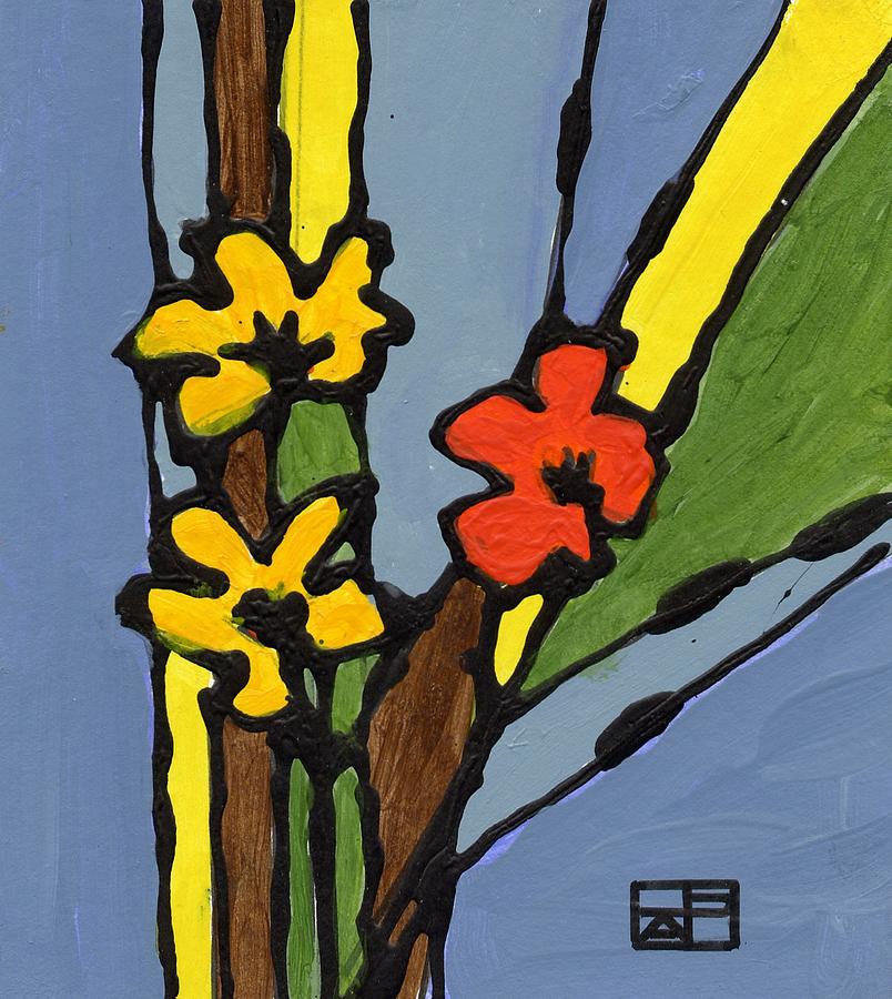 Flowers Painting - Yellow and Red Flower by Helen Pisarek Flowers Painting - Yellow and Red Flower by Helen Pisarek