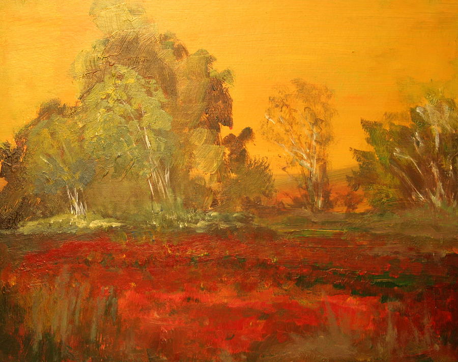 Yellow and Red landscape Painting by Julie Lueders 