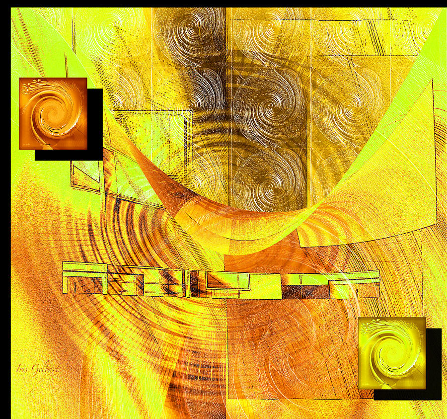 Abstract Digital Art - Yellow and Rust by Iris Gelbart