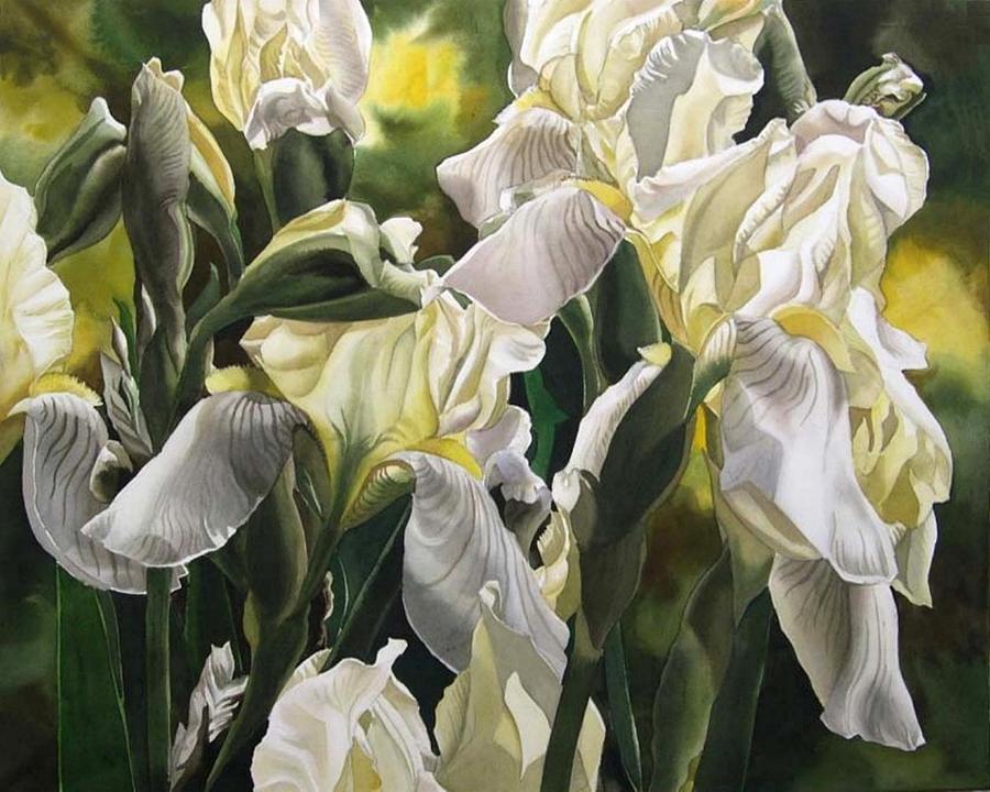 Yellow And White Irises Painting by Alfred Ng