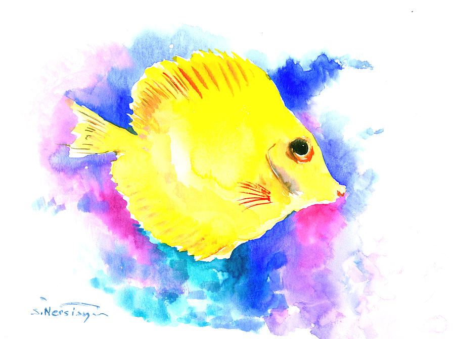 Angelfish Painting - Yellow Angelfish by Suren Nersisyan