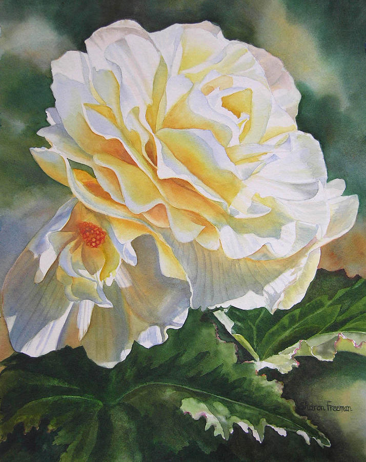 Begonia Painting - Yellow Begonia with Bud by Sharon Freeman