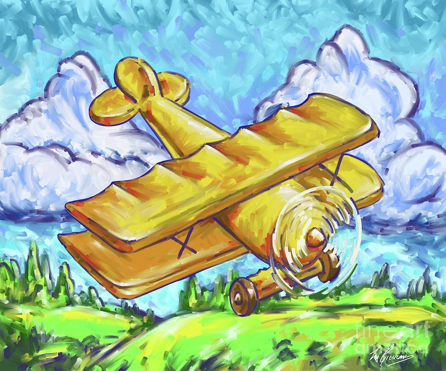 Yellow Bi Plane Painting by Tim Gilliland